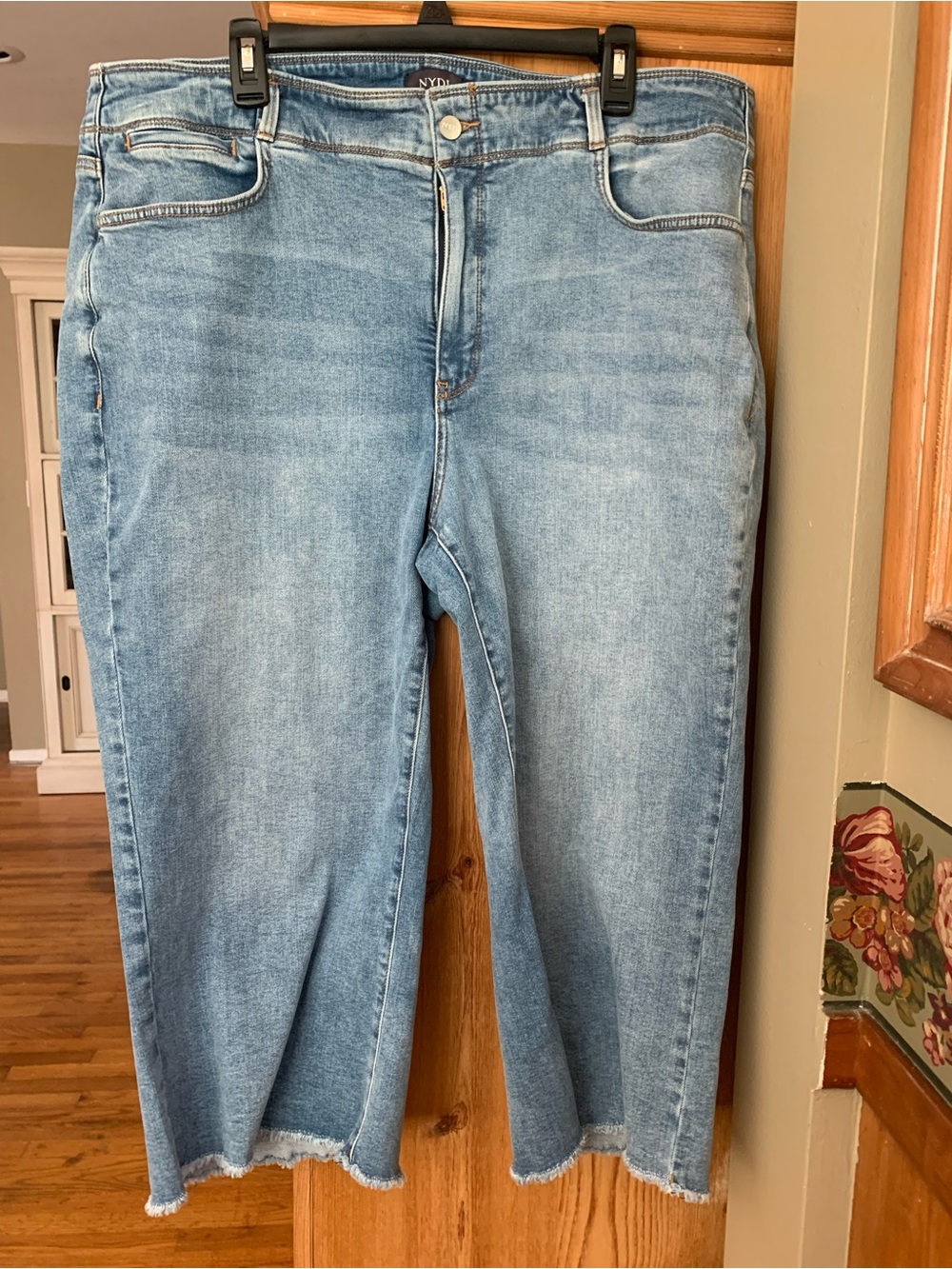NYDJ “Bridgette” Blue Denim High-Rise Crop Jeans